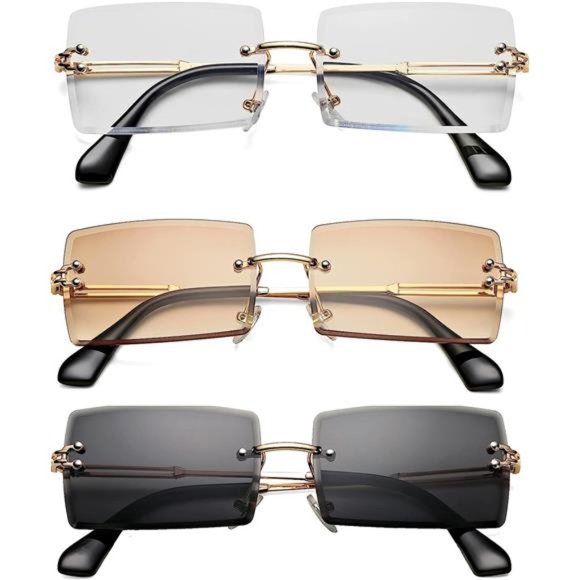 Rectangle Sunglasses for Men/Women Small Rimless Square Shade Eyewear Summer - Picture 1 of 6